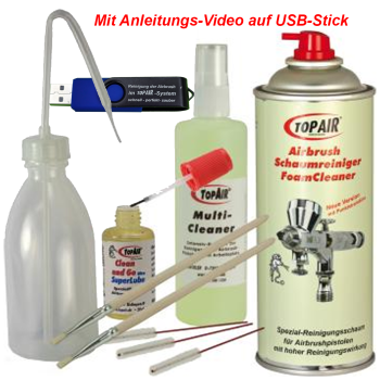 Airbrush Reinigungs-u.Pflegeset gross, Wasserspritzflasche,  Bürsten, Cleaner, Clean and Go . . . .