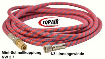 Gewebeschlauch Rot gemustert, 3,0 Meter mit 1/8" IG  und Minischnellkupplung #1