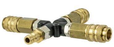 Luftverteilung Kunststoff, Stecknippel 5,0 (Airbrushkompressor) / 3 x Schnellkupplung 5,0 mm