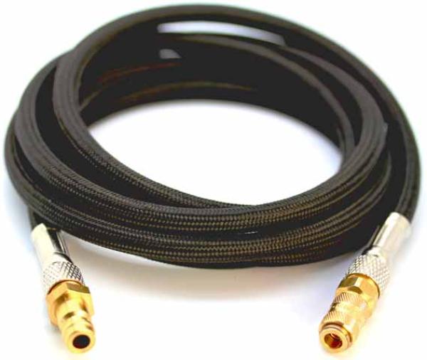 Gewebeschlauch Schwarz, 3,0 Meter mit Stecknippel 5,0 mm  und Minischnellkupplung