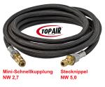 Gewebeschlauch Schwarz 3,0 Meter mit Stecknippel 5,0 mm  und Minischnellkupplung 