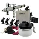 Make Up AirbrushSet Mini mit Kompressor 220V, Gewebeschlauch, Airbrush TopAir FL-20, Pistolenhalter und Ausspritzbehälter
