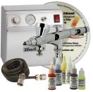 Airbrush-Starterset mit Kompressor SilverSmart,  Schlauch, TopAir FL-20, Farbset