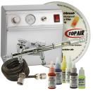 Airbrush-Starterset mit Kompressor SilverSmart,  Schlauch, TopAir FL-30, Farbset
